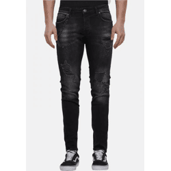 moderne 2Y Premium Herren Jeans Skinny Fit Stretch Reißverschluss mit Baumwolle Schwarz