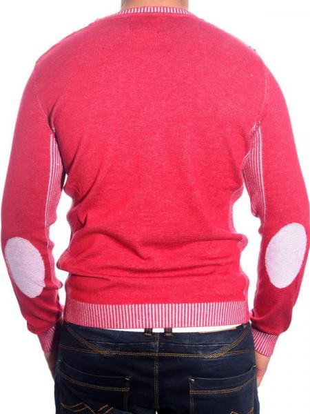 Modern Men's Knit Sweater, Checkered Pattern, Textured Knit, Crew Neck Sweater 3178 Red