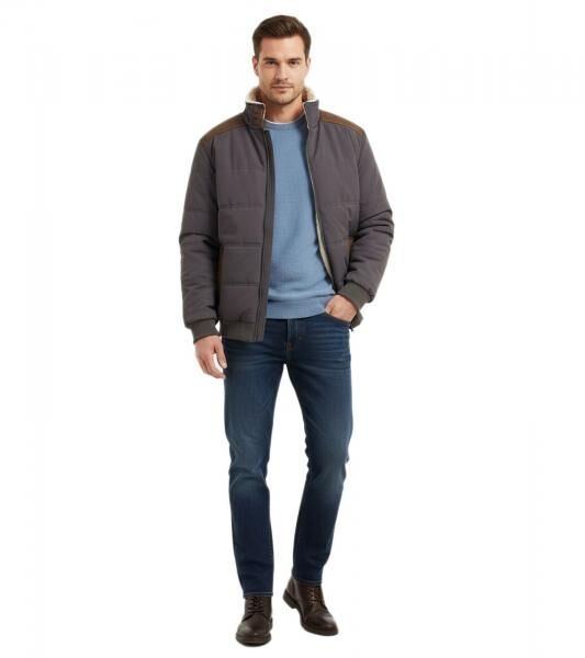 nachhaltiger Stepp-Blouson mit Lederimitat-Details f&uuml;r Herren Winter-Jacke 921855 Schiefergrau/Braun