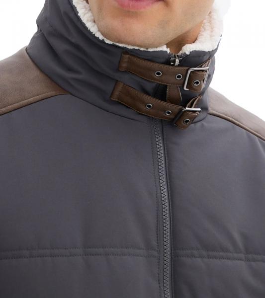 nachhaltiger Stepp-Blouson mit Lederimitat-Details f&uuml;r Herren Winter-Jacke 921855 Schiefergrau/Braun