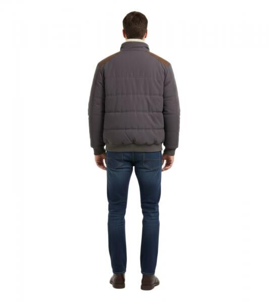 nachhaltiger Stepp-Blouson mit Lederimitat-Details f&uuml;r Herren Winter-Jacke 921855 Schiefergrau/Braun