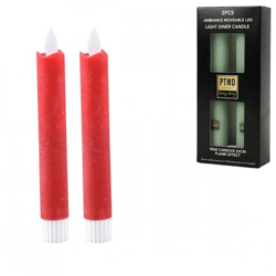 PTMD LED-Tischkerze, batteriebetrieben, rustikales Rot, 2,2 x 16 cm, 2er-Set