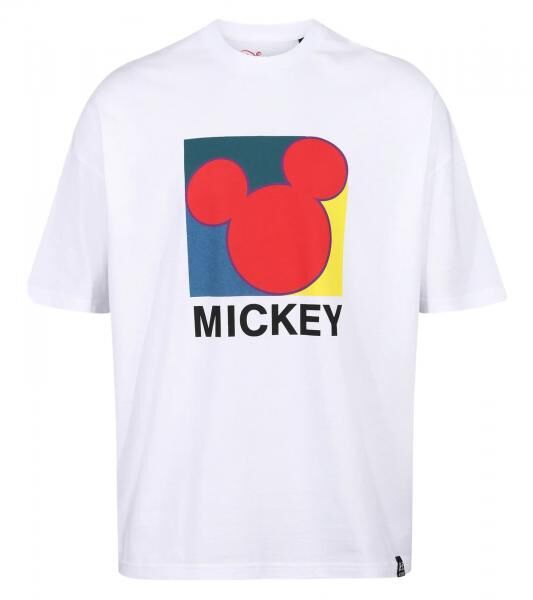 RE:COVERED X Disney Herren T-Shirt mit gro&szlig;em Mickey Mouse Print Baumwoll-Shirt Rundhals RCDIF2053 Wei&szlig;