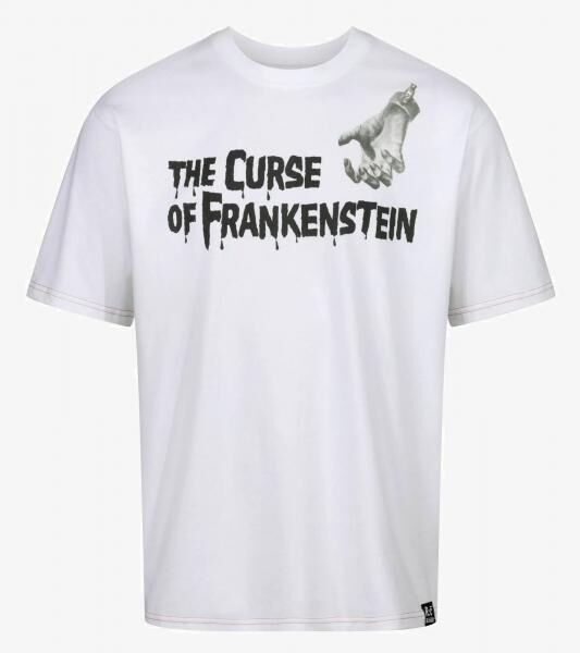 RE:COVERED X HAMMER Horror Herren T-Shirt Curse of Frankenstein Baumwoll-Shirt mit gro&szlig;em R&uuml;ckenprint Rundhals-Shirt RCSTC108 Wei&szlig;