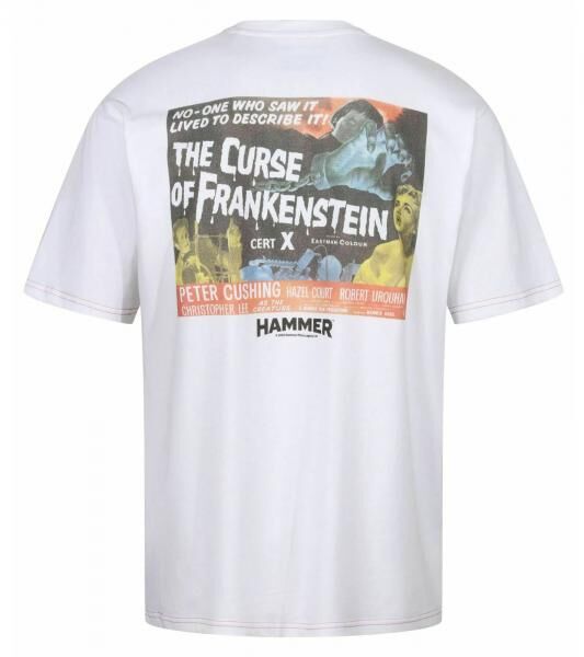 RE:COVERED X HAMMER Horror Herren T-Shirt Curse of Frankenstein Baumwoll-Shirt mit gro&szlig;em R&uuml;ckenprint Rundhals-Shirt RCSTC108 Wei&szlig;