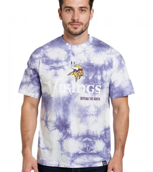 RE:COVERED X NFL Herren T-Shirt Minnesota Vikings Logo-Schriftzug Baumwoll-Shirt Rundhals-Shirt RCNFL1390 Wei&szlig;/lila