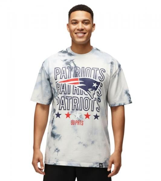 RE:COVERED X NFL Herren T-Shirt mit New England Patriots Print Baumwoll-Shirt Rundhals-Shirt RCNFL1382 Blau