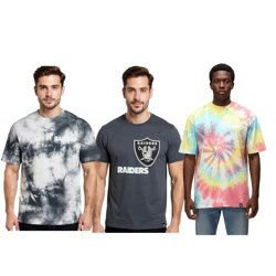 RE:COVERED X NFL Las Vegas Raiders Herren T-Shirt mit Logo-Print Baumwoll-Shirt Rundhals-Shirt in Bunt Grau/Weiß oder Grau