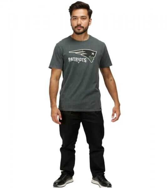 RE:COVERED X NFL New England Patriots Herren T-Shirt mit Logo-Print Baumwoll-Shirt Rundhals-Shirt RCNFL1317F Grau