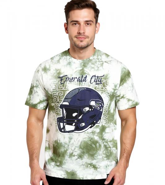 RE:COVERED X NFL Seattle Seahawks Herren T-Shirt mit Logo-Print Baumwoll-Shirt Rundhals-Shirt RCNFL1389 Gr&uuml;n