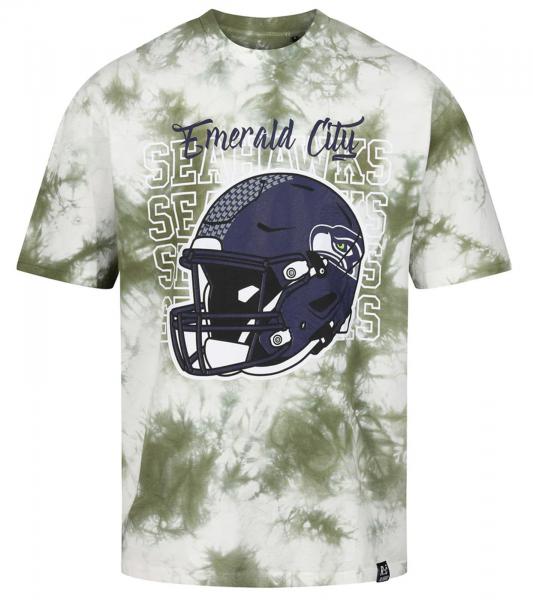 RE:COVERED X NFL Seattle Seahawks Herren T-Shirt mit Logo-Print Baumwoll-Shirt Rundhals-Shirt RCNFL1389 Gr&uuml;n