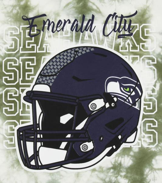 RE:COVERED X NFL Seattle Seahawks Herren T-Shirt mit Logo-Print Baumwoll-Shirt Rundhals-Shirt RCNFL1389 Gr&uuml;n