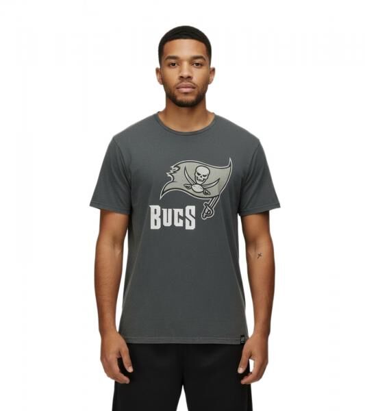 RE:COVERED X NFL Tampa Bay Buccaneers  Herren T-Shirt mit Logo-Print Baumwoll-Shirt Rundhals-Shirt RCNFL1317C Grau