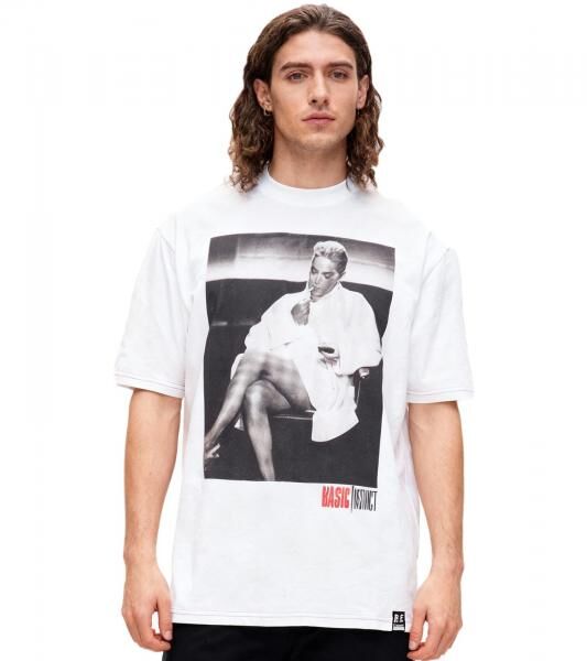 RE:COVERED X Studio Canal Herren T-Shirt BASIC INSTINCT Baumwoll-Shirt mit gro&szlig;em Print Rundhals-Shirt RCSTC113 Wei&szlig;