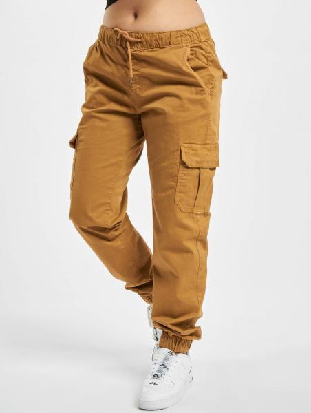 stylische URBAN CLASSICS Damen Jeans Stretch Rei&szlig;verschluss Taschen mit Baumwolle Braun