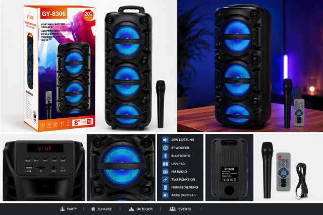 Tragbarer Bluetooth-Lautsprecher 20W mit 8