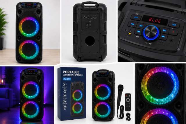 Tragbarer Bluetooth-Lautsprecher mit 2 × 6,5