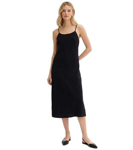 trendiges Damen Flanell Kleid verstellbares Baumwoll-Kleid mit Spaghetti-Tr&auml;gern 943770 Schwarz