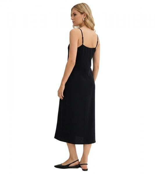 trendiges Damen Flanell Kleid verstellbares Baumwoll-Kleid mit Spaghetti-Tr&auml;gern 943770 Schwarz