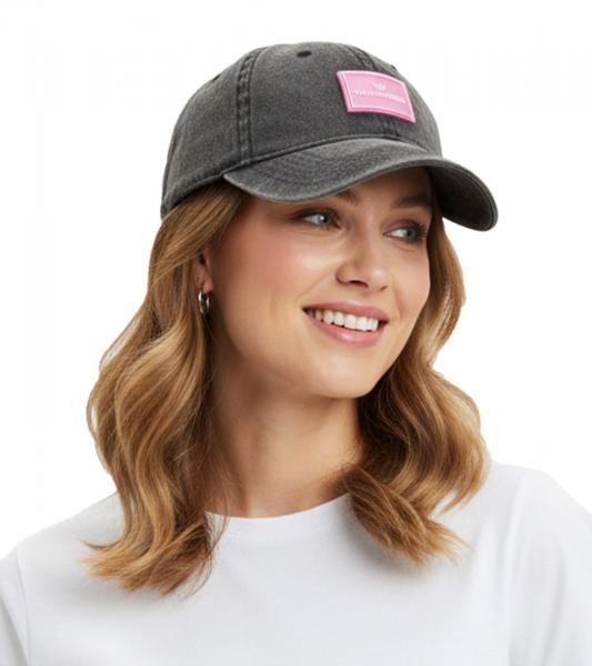 verwaschene ZWILLINGSHERZ Basic Classic Base-Cap mit Logo-Patch Baumwoll-Cap justierbare Cappy Schirm-M&uuml;tze 4603M K25357-2 Schwarz