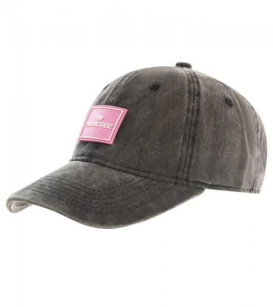 verwaschene ZWILLINGSHERZ Basic Classic Base-Cap mit Logo-Patch Baumwoll-Cap justierbare Cappy Schirm-M&uuml;tze 4603M K25357-2 Schwarz
