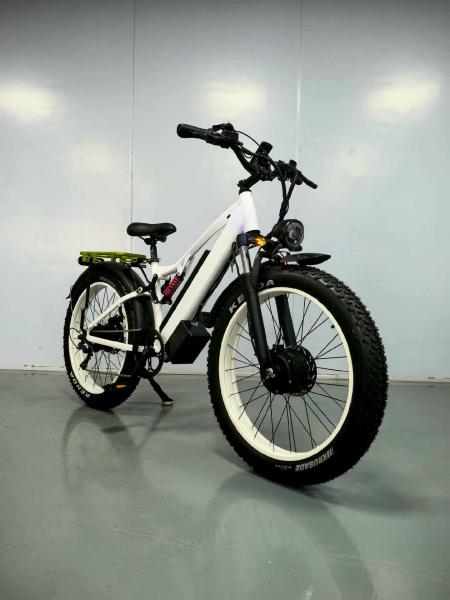 Full-suspension fat bike e-bike, 1000W motor, 48V 20Ah battery, dual disc brakes, off-road electric bike with luggage rack