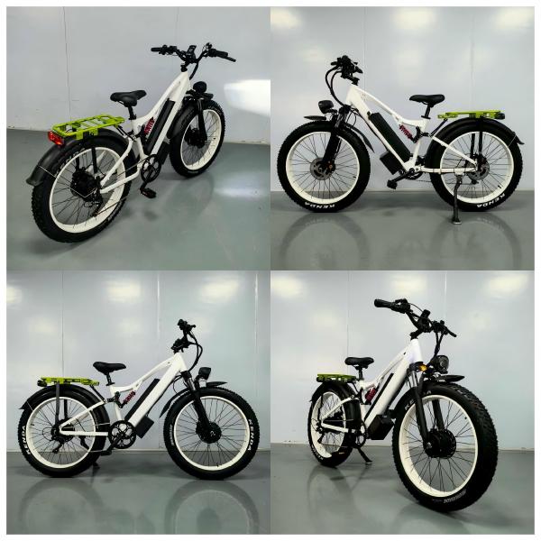 Full-suspension fat bike e-bike, 1000W motor, 48V 20Ah battery, dual disc brakes, off-road electric bike with luggage rack