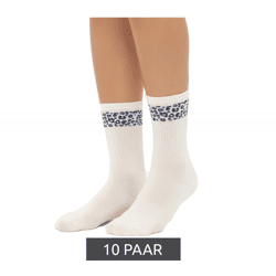 10 Paar bequeme ZWILLINGSHERZ Damen Socken Tennis-Socken mit Leoparden-Muster Alltags-Strümpfe Baumwoll-Socken 4603S K248144 Weiß/Blau