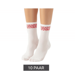 10 Paar bequeme ZWILLINGSHERZ Damen Socken Tennis-Socken mit Leoparden-Muster Alltags-Strümpfe Baumwoll-Socken 4603S K248144 Weiß/Rot