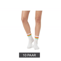 10 Paar bequeme ZWILLINGSHERZ Damen Socken Tennis-Socken mit Regenbogen Alltags-Strümpfe Baumwoll-Socken 4603S K248143 Weiß/Pink/Blau/Gr