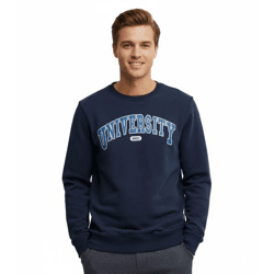 11 PROJECT Davin Herren Sweater mit UNIVERSITY Frontprint Baumwoll-Sweatshirt 20715943 194024 Dunkelblau