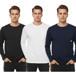 11 PROJECT Emilio Herren Longsleeve Basic-Shirt mit Rundhals-Ausschnitt Baumwoll-Shirt 21300996ME Blau, Weiß oder Schwarz