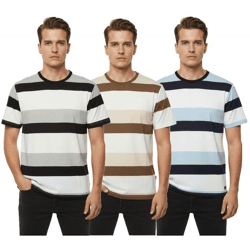 11 PROJECT Frankie Herren Baumwoll-Shirt T-Shirt Colour-Blocking Sommer-Shirt 21301046ME Braun/Weiß, Blau/Weiß oder Schwarz/Weiß