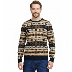11 PROJECT PRPasco Herren Strick-Pullover mit Wollanteil Langarm-Shirt 20716671 194024 Weiß/Navy/Beige