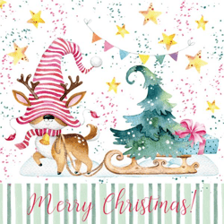 20 napkins / Napins 33 x 33 cm - Gnome Reindeer - Christmas