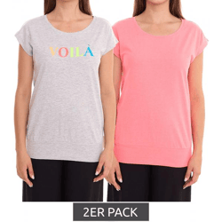 2er Set AJC Damen T-Shirt Rundhals-Shirt Baumwoll-Shirt Kurzarm-Shirt 71333114 Grau/Rosa