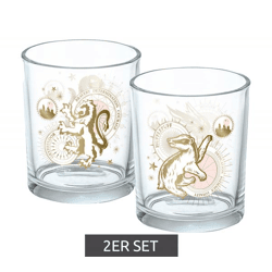 2er Set Harry Potter Glas mit mystische Wappentiere Trinkglas Fan-Artikel 400ml Weiß/Gold