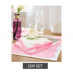 2er Tischsets aus Bio Baumwolle mit farbiger Kante Wohn-Dekoration Tischschmuck 30x40cm 931860 Weiß/Rosa
