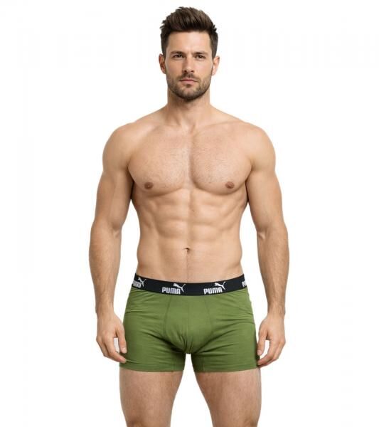 3er Pack PUMA Basic Boxer Herren Boxer-Shorts Baumwoll-Unterhose Unterw&auml;sche 701218254 004 Grau/Gr&uuml;n/Schwarz