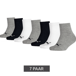 7 Paar PUMA Kids Quarter Baumwoll-Socken Mädchen und Jungen Baumwoll-Strümpfe mit flacher Naht 701222092 002 Schwarz/Weiß/Grau