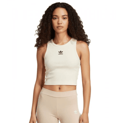 adidas Cloud Damen Tank-Top aus leichtem Rippstrick Crop-Top Baumwoll-Shirt Fitness-Shirt IY9648 Weiß