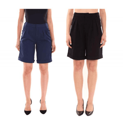 AjC Damen Anzug-Shorts elegante kurze Hose Mode-Bermuda Schwarz oder Dunkelblau