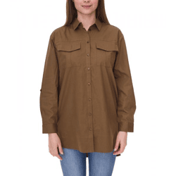 AjC Damen Bluse Oversized Langarm-Shirt aus Baumwolle mit krempelbaren Ärmeln 56957227 Khaki