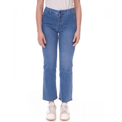 AjC Damen High Waist Jeans Baumwoll-Hose Bootcut Hose mit Knopfdetails 57009102 Blau