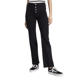 AjC Damen High Waist Jeans Baumwoll-Hose Bootcut Hose mit Knopfdetails 57517842 Schwarz