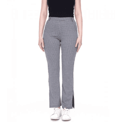 AjC Damen karierte Stoff-Hose modische Bootcut-Hose in Schlupf-Form 71797023 Schwarz/Weiß