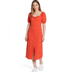 AJC Damen Midi-Kleid leichtes Baumwoll-Kleid mit Puffärmeln Sommer-Kleid 47018232 Rot