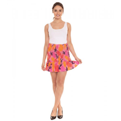AjC Damen Mini Rock gesmokter Sommerrock Strand-Rock 15382402 Orange/Pink/Rot/Lila