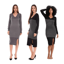 AjC Women's Striped Midi Knit Dress in Gray, Black, or Blue