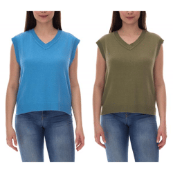 ALIFE AND KICKIN AudraAK Damen Strick-Pullunder mit V-Ausschnitt Sommer-Shirt Blau oder Grün